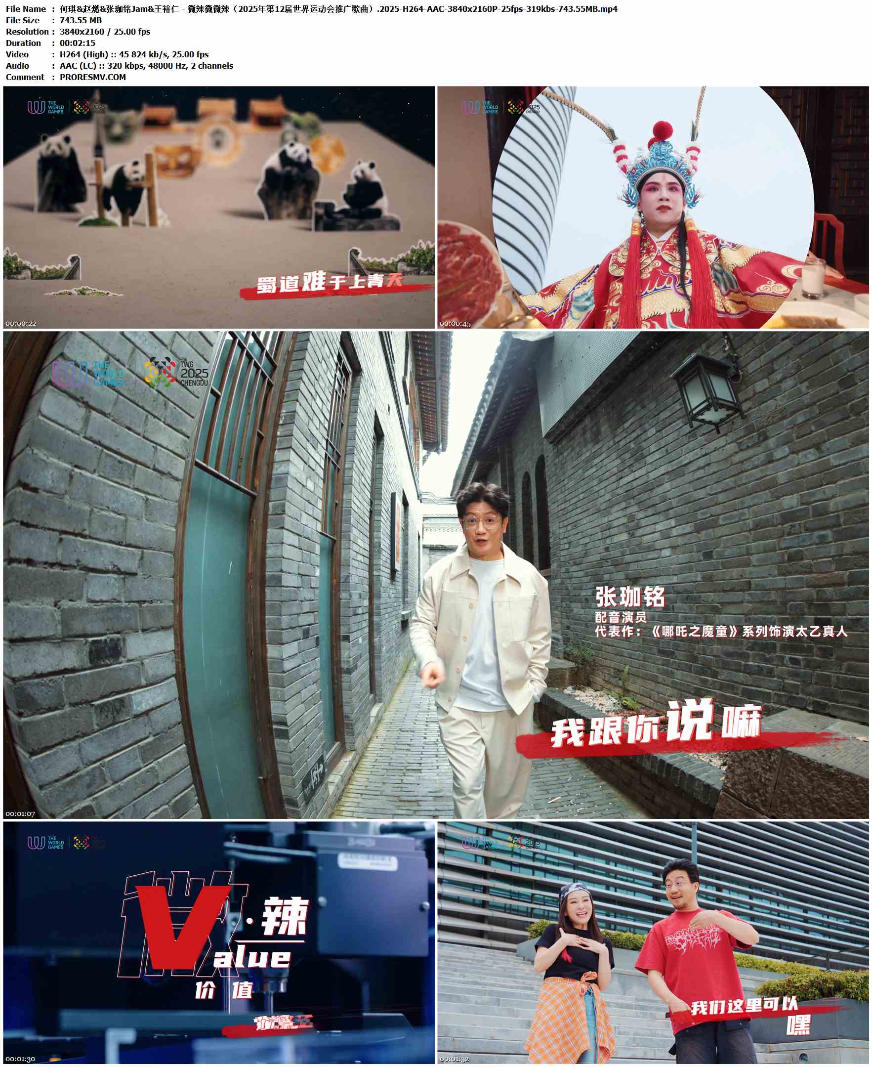 何琪&赵燃&张珈铭Jam&王裕仁 - 微辣微微辣（2025年第12届世界运动会推广歌曲）.2025-H264-AAC-3840x2160P-25fps-319kbs-743.55MB官方MV_高清MV